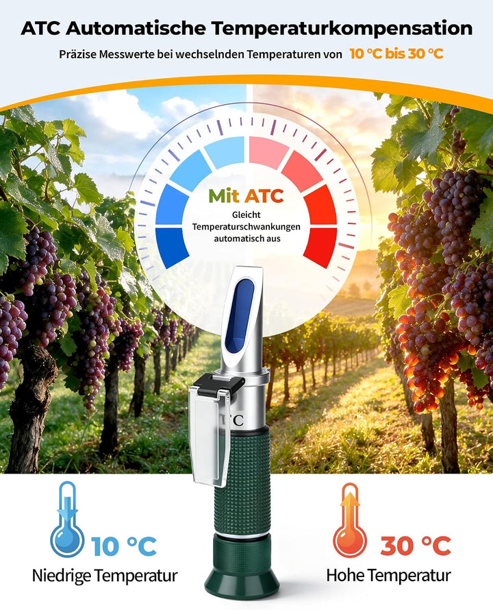 Winzer Refraktometer Wein 0–32% Brix, 0–140° Oechsle, 0–27 KMW mit ATC Oechsle Refraktometer zur Mes
