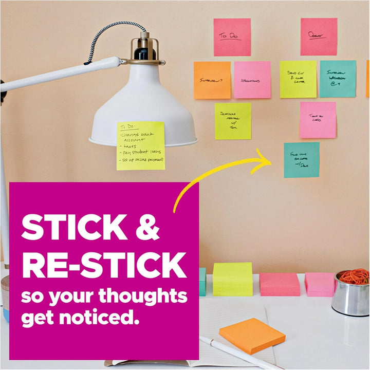 Post-it Super Haftnotizen, 5 Haftnotizblöcke, 7,6 x 7,6 cm, Schulbedarf und Büroprodukte, ideal für