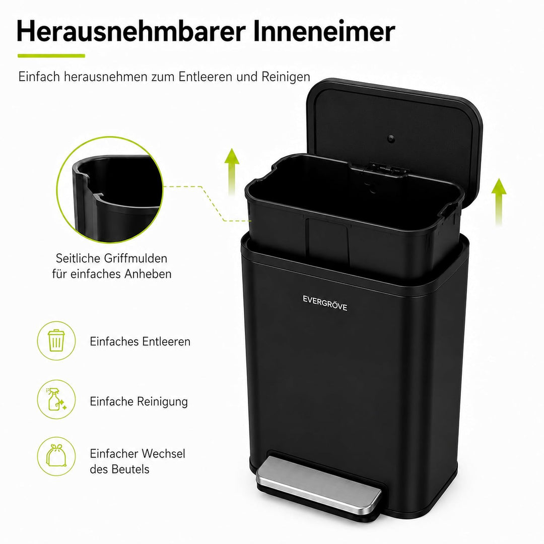 EverGrove Recycling 50L Edelstahl-Mülleimer mit Fusspedal (Schwarz Nr. 2), Schwarz Nr. 2