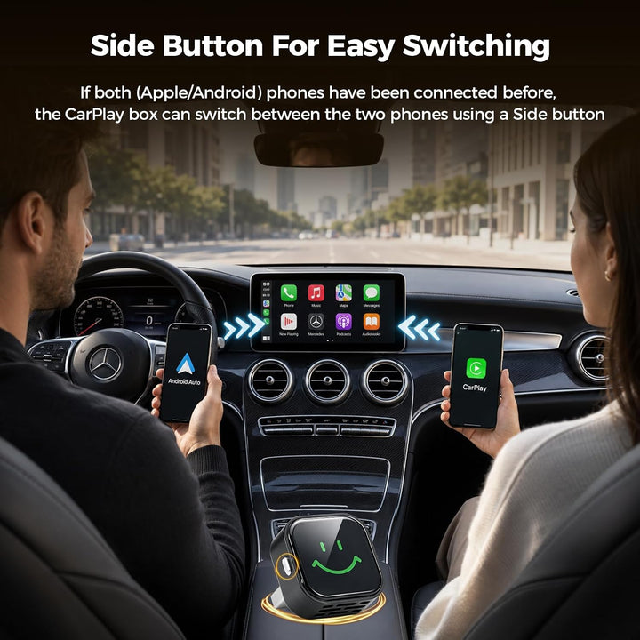 2026 CarPlay &amp; Android Auto 2-in-1 Wireless Adapter, 2.4/5GHz WiFi, BT5.0, USB-C/A, Plug &amp; Play, EIN