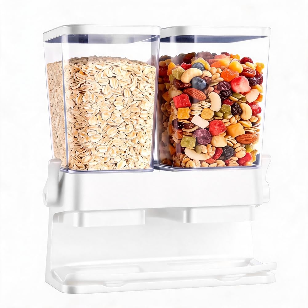 CEWEOM Cereal Dispenser, Pack of 2, Double 3L Airtight Cereal Storage Box for Organising the Kitchen