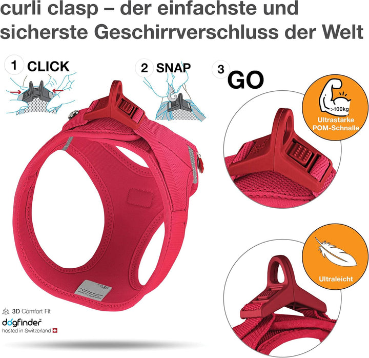 Vest Harness curli Clasp Air-Mesh Red M Rot M Einfarbig, Rot M Einfarbig