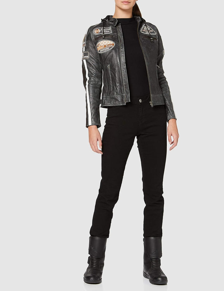 URBAN 5884 Motorradjacke Damen Mit Protektoren, Damenjacke aus Lammleder, Protektoren für Rücken, Sc