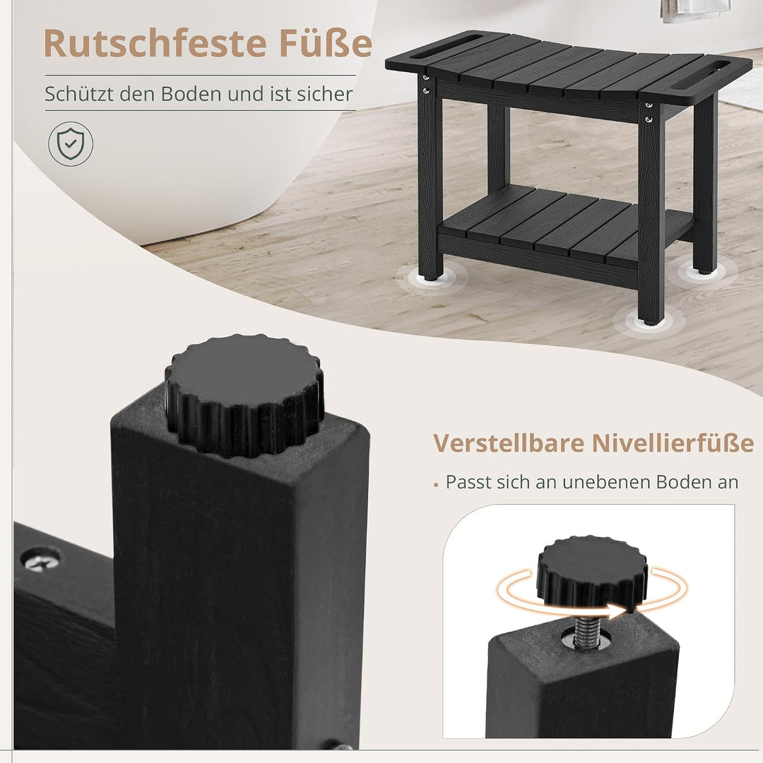 LUE BONA Duschhocker aus HDPS, wasserdichter Badstuhl mit Ablage, Rutschfester Sitz für Dusche, wett