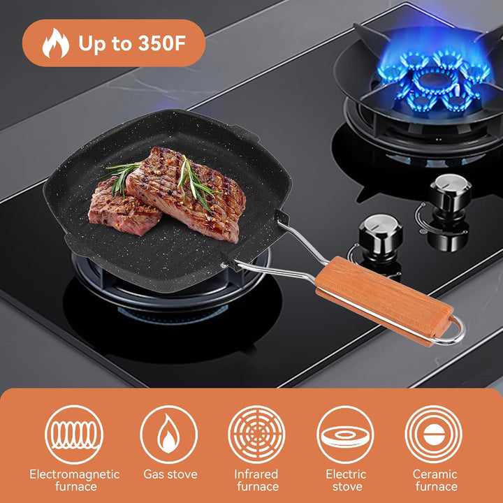 HERCHR Grillpfanne 20x20cm, Grillpfann Induktion Gewellt, Steakpfanne Induktion Aus Gusseisen, Induk