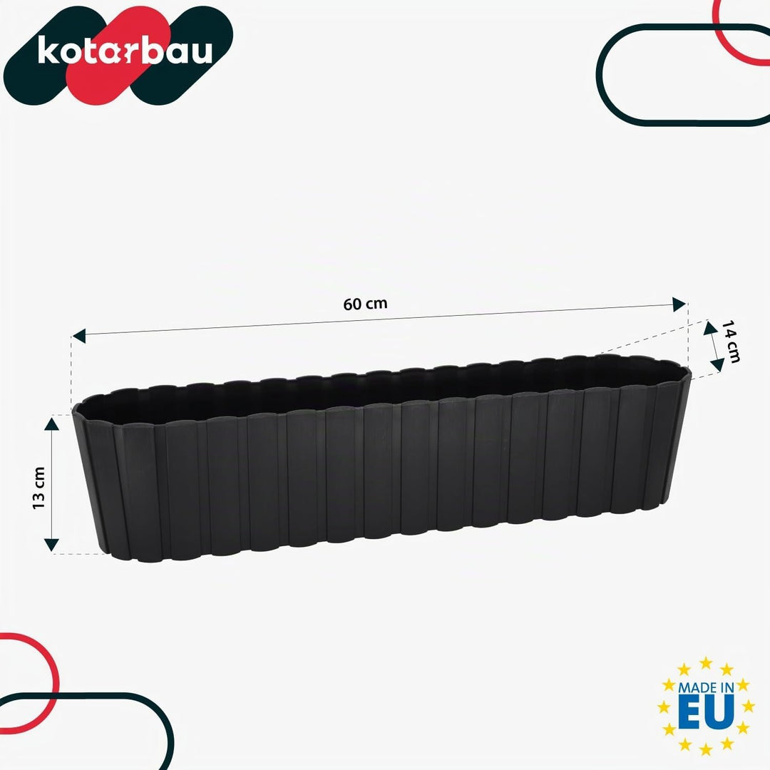 KOTARBAU® Blumenkasten für Balkon, 60 x 14 x 13 cm, Balkonkasten, Anthrazit 60 x 14 x 13 mm 4er Set