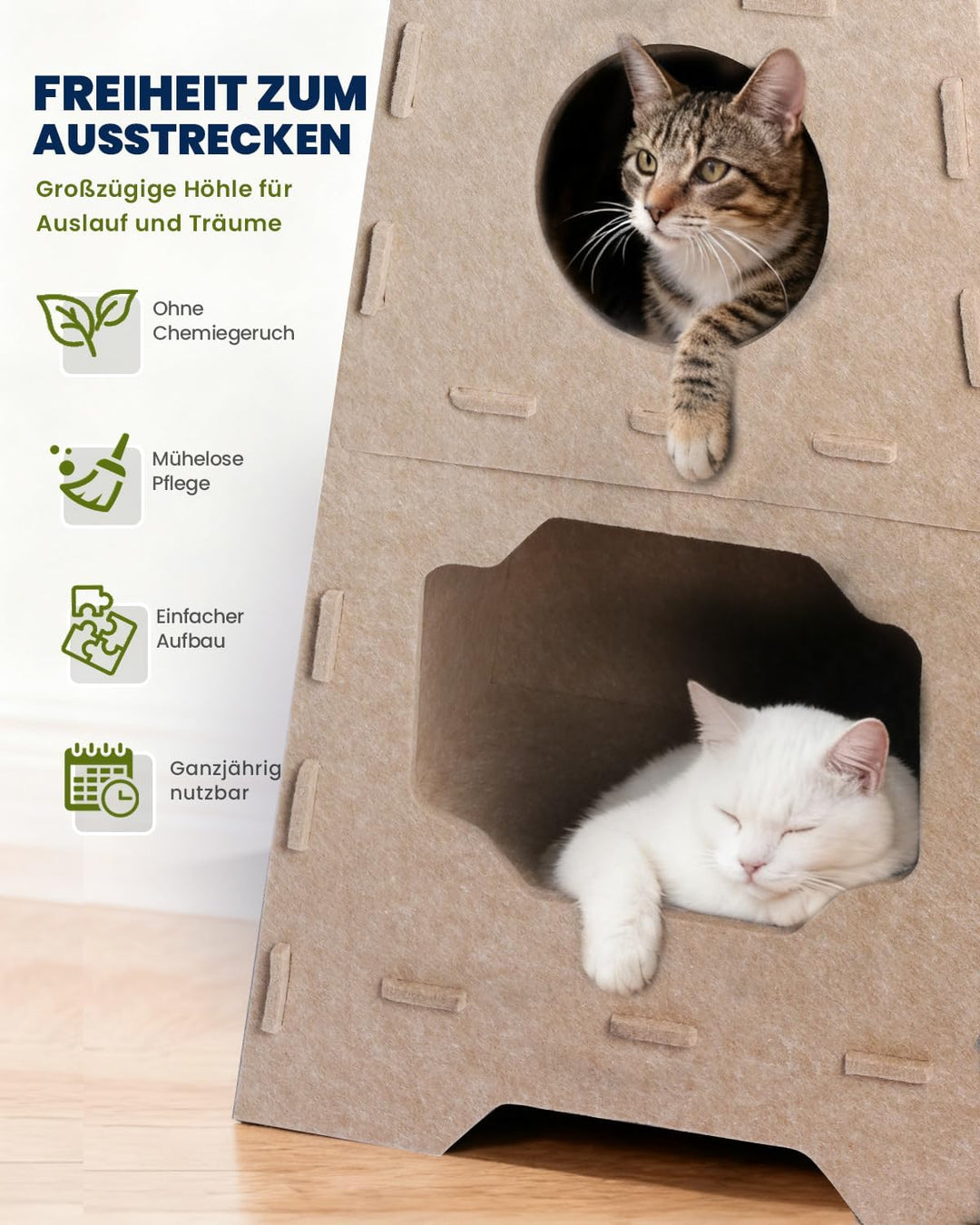 Katzenhöhle Filz Katzenhaus aus Filz für grosse Katzen, Katzen Höhle 3-Ebenen, Trapezform Stabiles K