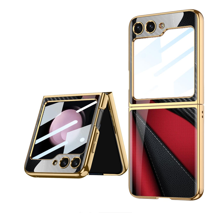 COQUE Galaxy Z Flip 5 5G Hülle,ultradünnes 9H Glas glänzend lackierte Handyhülle,Faltbare Handyhülle