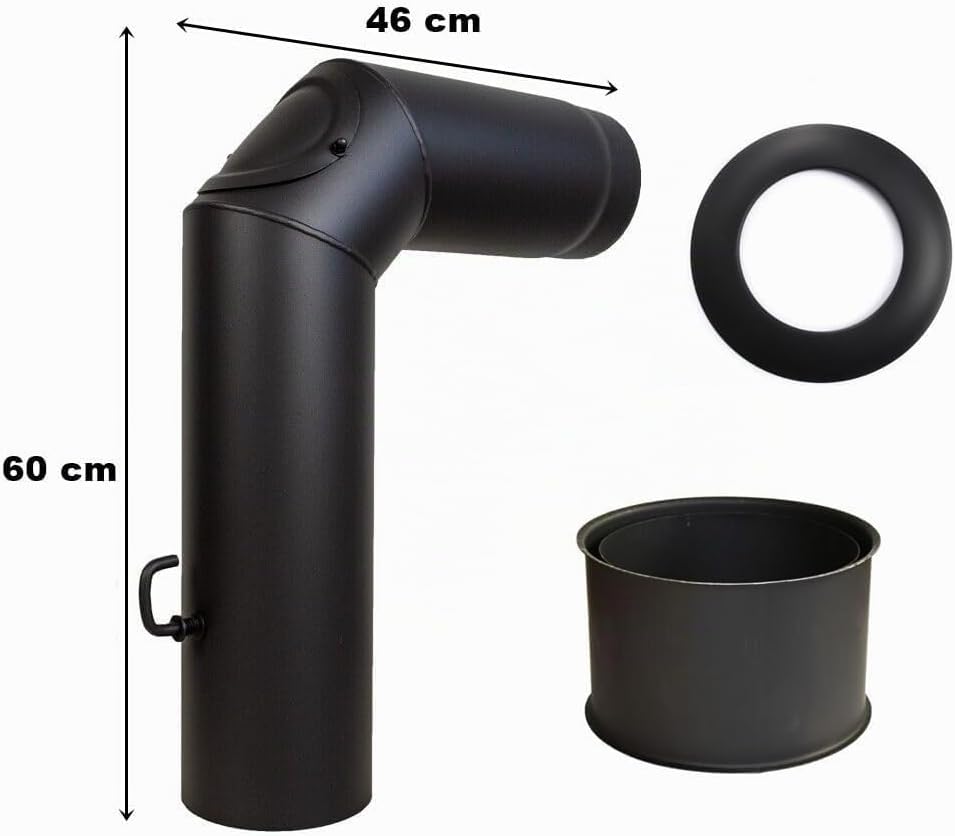 Kaminrohr Ofenrohr-Set Standard 2mm Hauptrohrset mit Drosselklappe Kaminrohr Bogen 90° mit Tür Ofenb