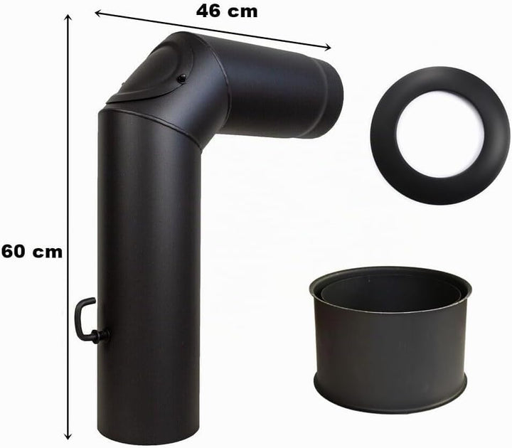 Kaminrohr Ofenrohr-Set Standard 2mm Hauptrohrset mit Drosselklappe Kaminrohr Bogen 90° mit Tür Ofenb