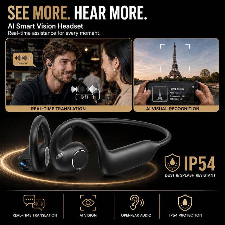 Open-Ear Knochenleitung Kopfhörer mit Kamera, Bluetooth 5.3, 8GB Speicher, IP54 spritzwassergeschütz