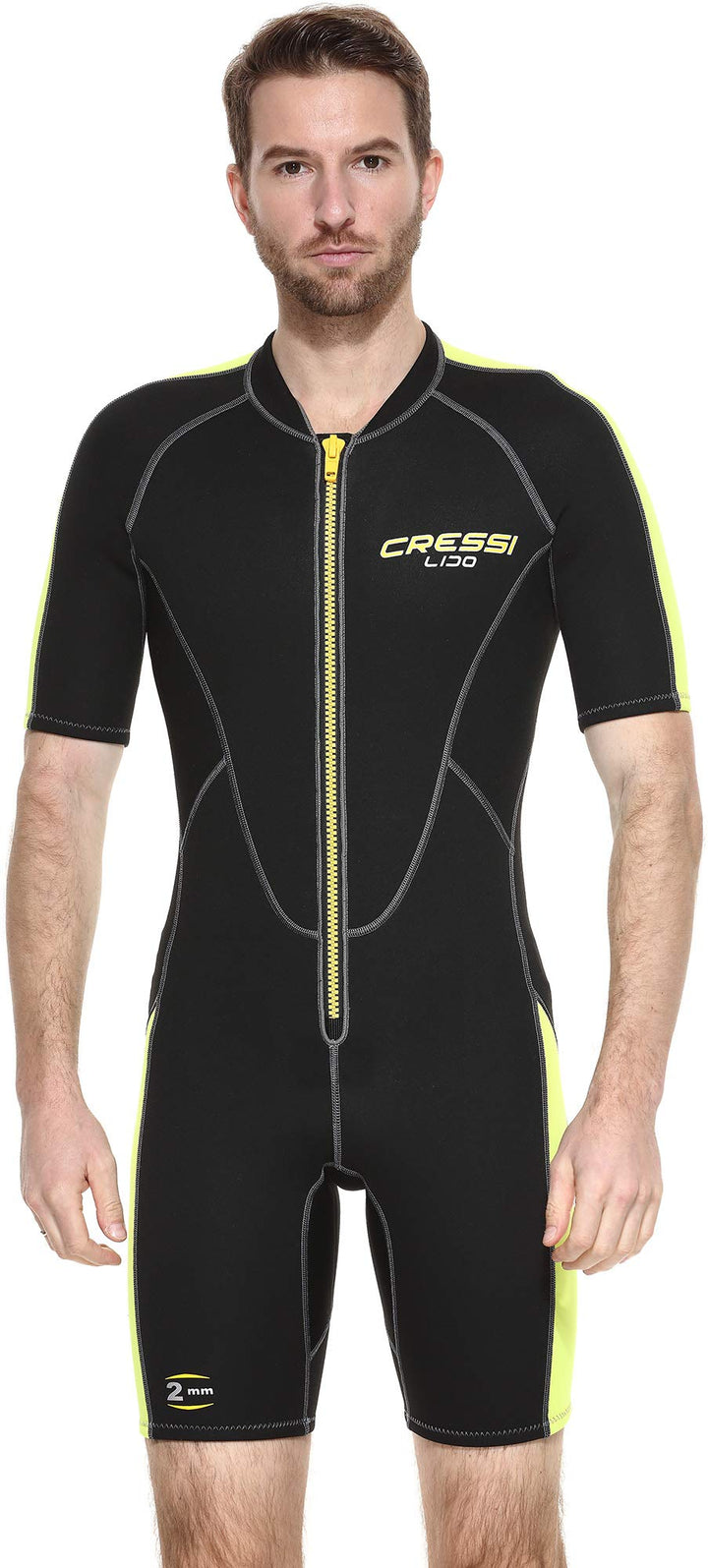 Cressi Lido Man - Shorty Neopren High Stretch 2 mm Neoprenanzug für Herren Schwarz - Gelb S, Schwarz