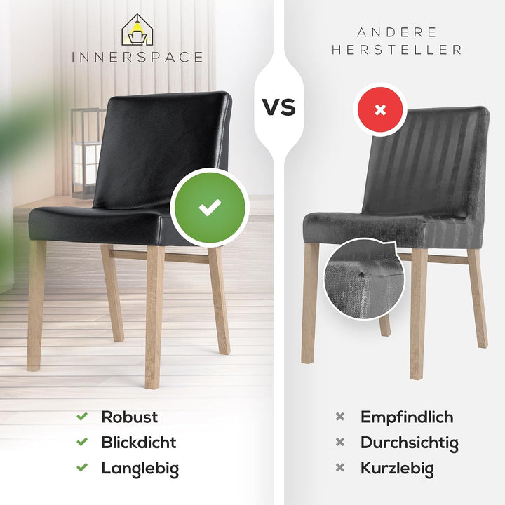 Innerspace Stuhlhussen 6er Set in Schwarz | Blickdichte, Wasserabweisende, Elastische Stuhlbezüge fü
