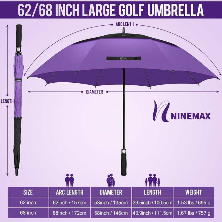 NINEMAX Golfschirm Gross 62/68 Inch Golf Regenschirm Sturmfest Automatik Öffnen Golf Regenschirm Dop