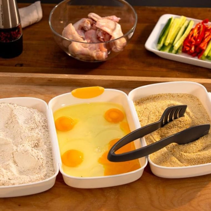 Tescoma Panierschalen Set 3-teilig mit Zange, Panierstrasse für Schnitzel