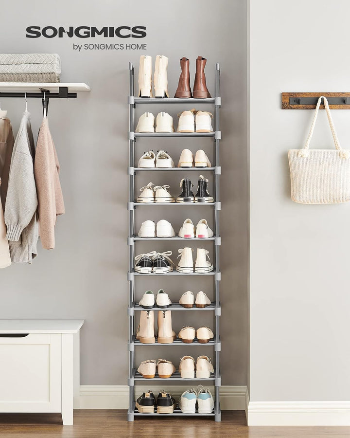 SONGMICS Schuhregal mit 10 Ebenen, offener Schuhschrank hoch, Schuhständer schmal, Schuhaufbewahrung