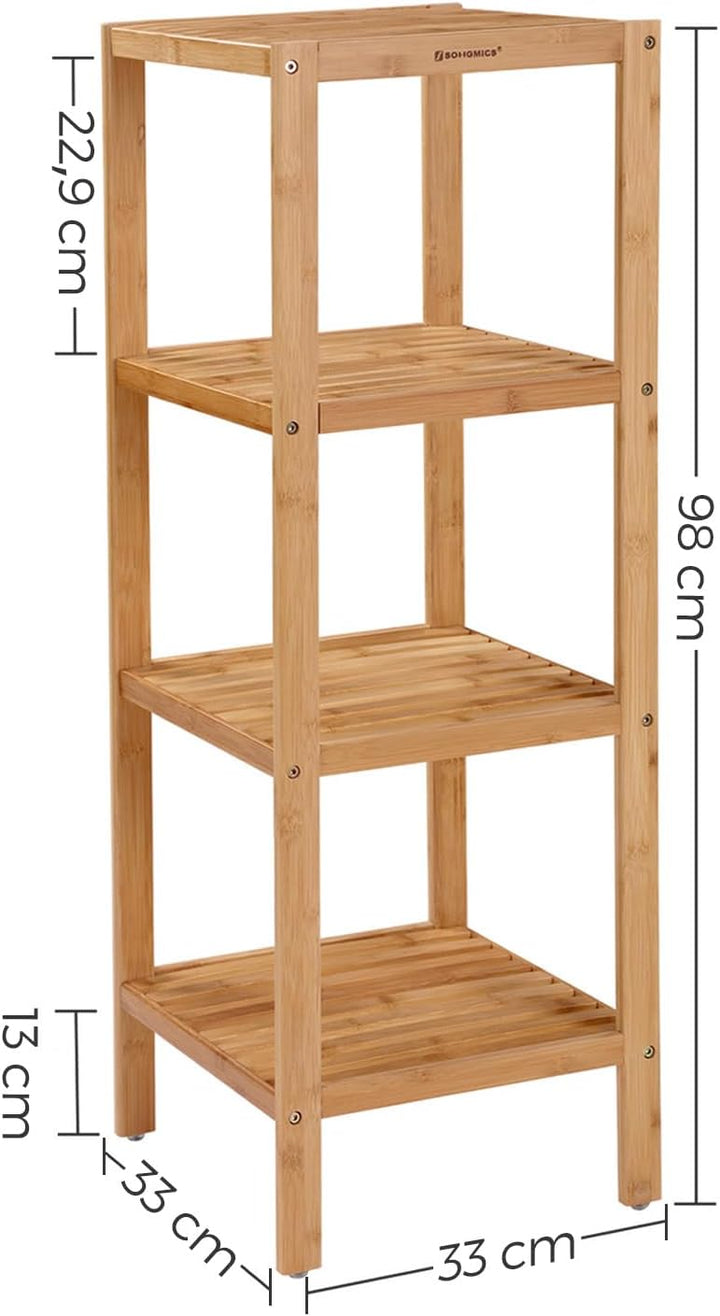 SONGMICS Badezimmerregal, Badregal, Küchenregal, Schuhregal mit 4 Ebenen, Standregal aus Bambus, 33