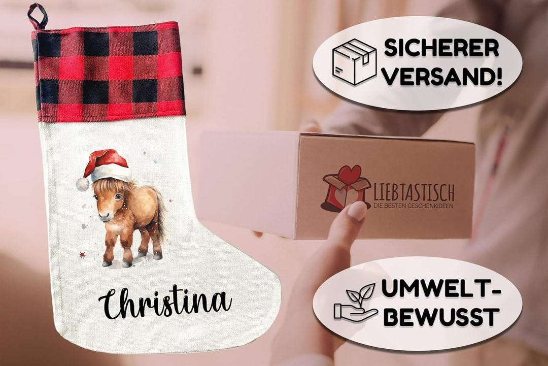 LIEBTASTISCH - Personalisierte Weihnachtssocken mit Tieren - 40cm x 30cm - Weihnachtsstrumpf zum Nik
