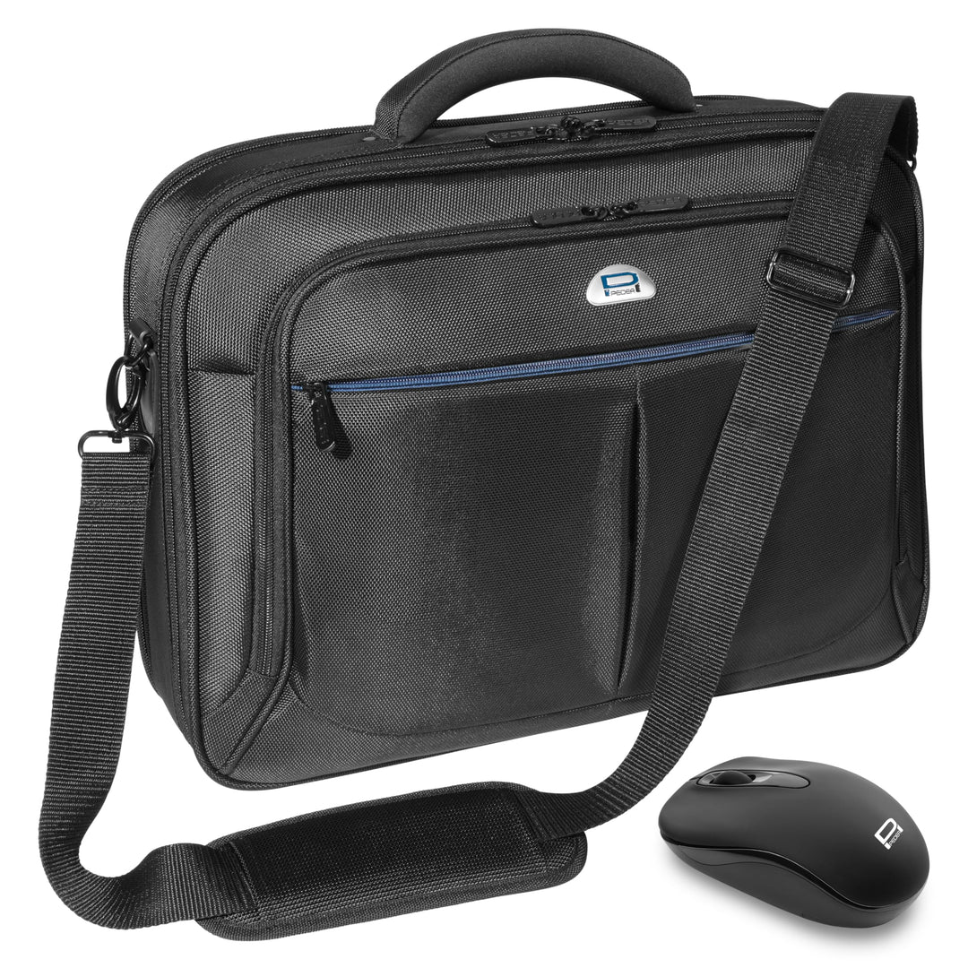 PEDEA Laptoptasche "Premium" Umhängetasche Notebook-Tasche 17,3 Zoll (43,9cm) inkl. Schnurloser Maus