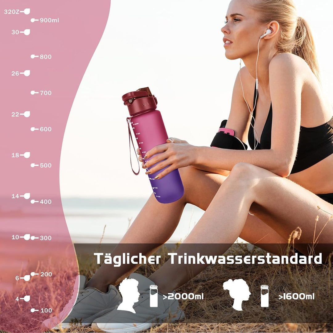 AOPREL Trinkflasche 1l, Wasserflasche BPA-Frei aus Tritan, Sport Trinkflasche Kohlensäure geeignet,