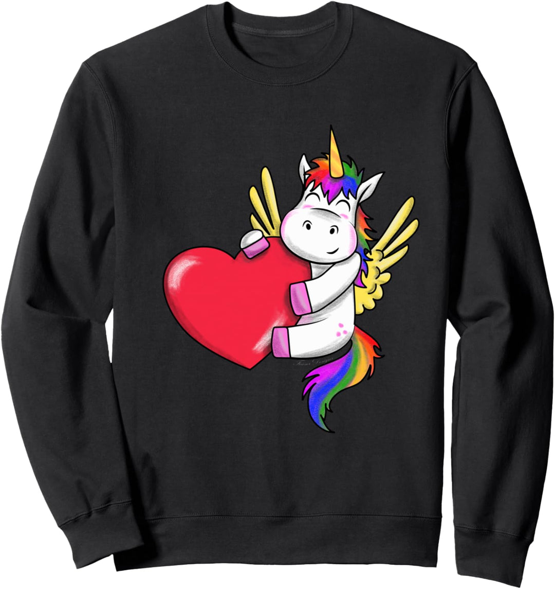 süsses fliegendes Einhorn Pegasus mit Herz und Regenbogen Sweatshirt