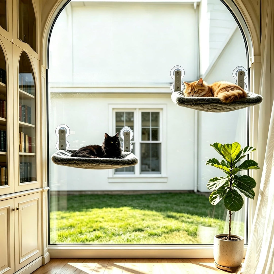 2er Set Cat Window Perch Faltbare Katzenhängematte für Fenster, 30kg Belastbarkeit, Metallrahmen &amp; g