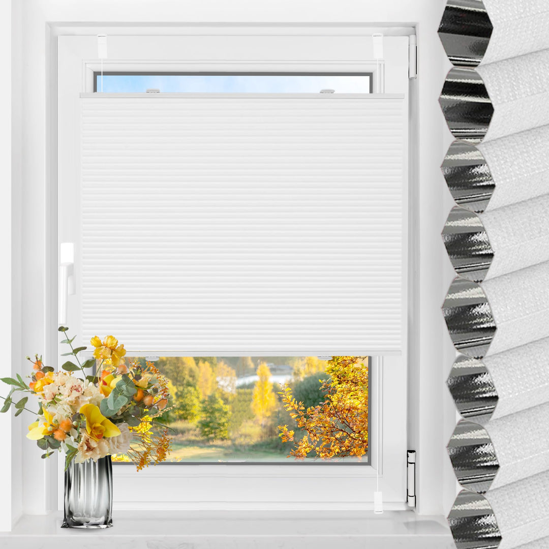 TFSKY Wabenplissee Plissee ohne Bohren Verdunkelung Klemmfix Zweifarbigz Weiss-Weiss B40 x H110 cm D