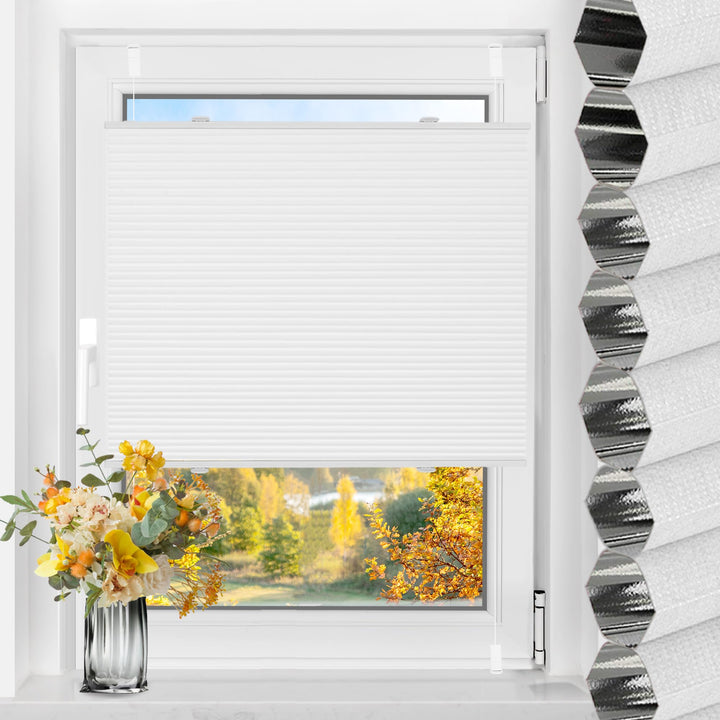 TFSKY Wabenplissee Plissee ohne Bohren Verdunkelung Klemmfix Zweifarbigz Weiss-Weiss B40 x H110 cm D