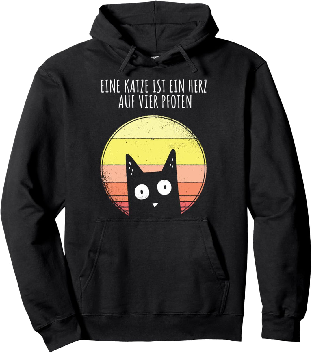 Eine Katze ist ein Herz auf vier Pfoten Retro Sunset Pullover Hoodie