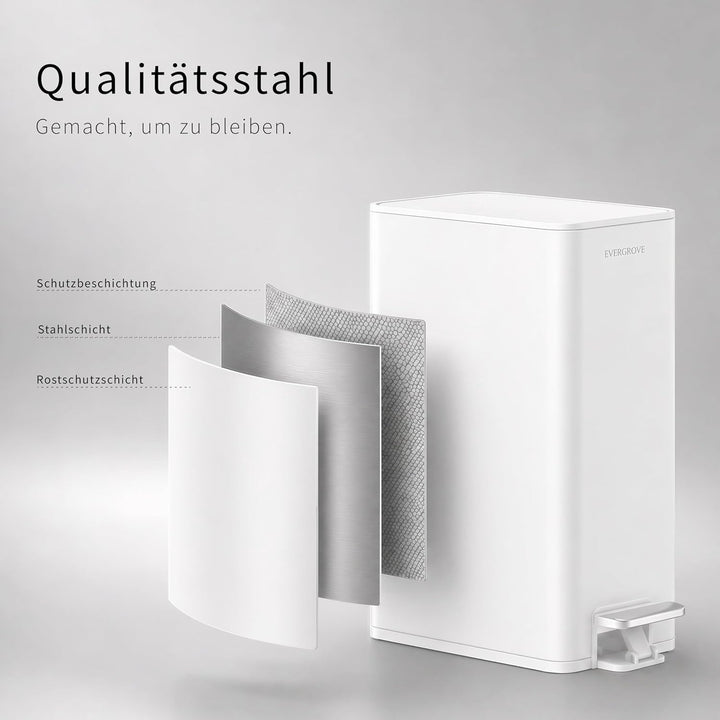 EverGrove 10L schmaler Edelstahl Mülleimer mit Pedal, Soft‑Close Deckel und Geruchsfilter, Slim Bade