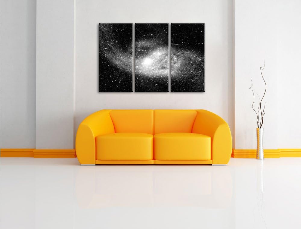 Pixxprint Ferne Galaxie im Sternenstaub Kunst B&amp;W 3-Teiler Leinwandbild 120x80 Bild auf Leinwand