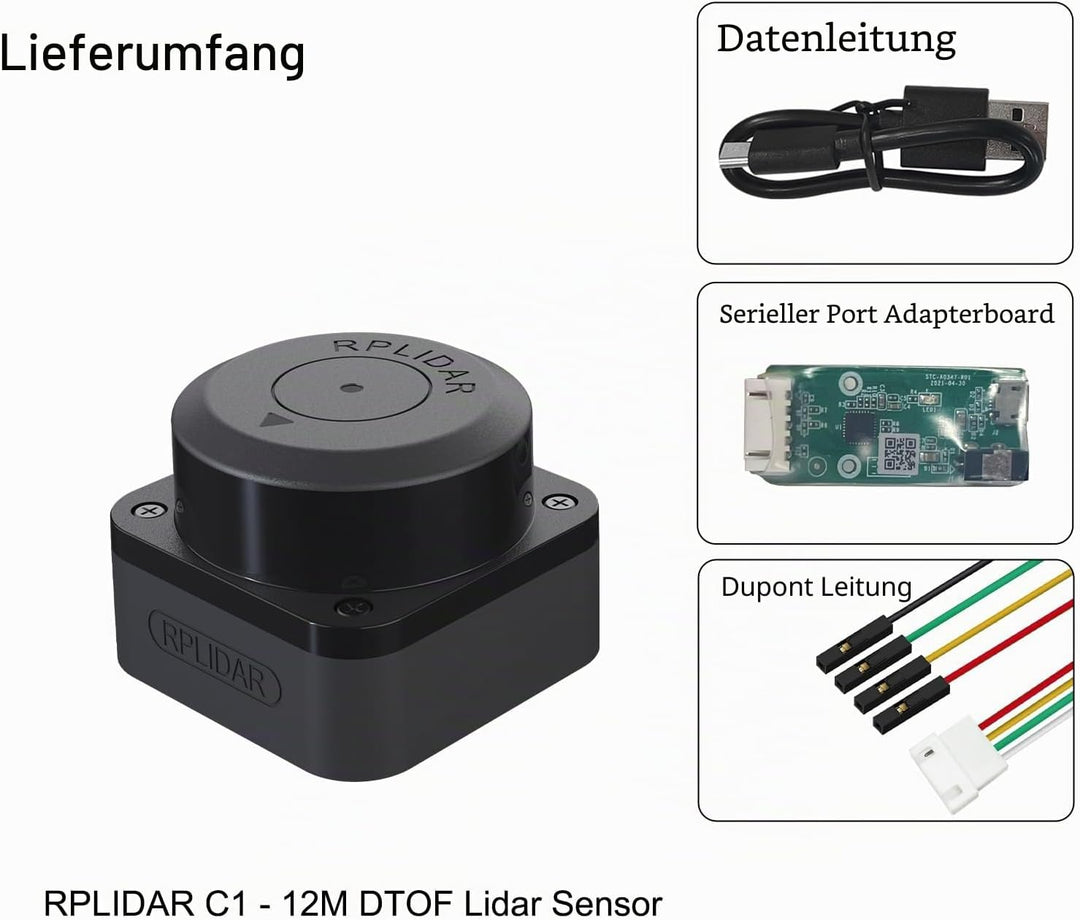 WayPonDEV RPLIDAR C1M1 360 Grad 2D Lidar Sensor, 12 Meter Scanning Radius Ranging Module Kit, SLAM R