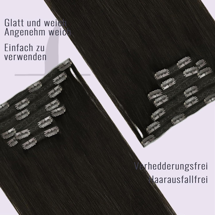 Fshine Echthaar Extensions Clip 45cm Dunkelstes Braun 120 Gramm Doppelt Tressen Haarverlängerung Rem
