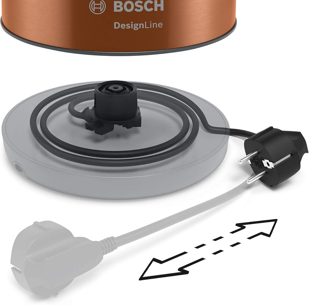 Bosch kabelloser Wasserkocher DesignLine TWK4P439, Ausgiessen ohne Spritzer, Tassenanzeige, Wasserst