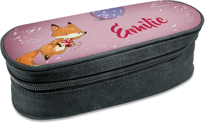 Federmäppchen Fuchs mit Name,rosa Stiftebox Federtasche, Geschenkidee Schulanfang, Schule, Kinder, M