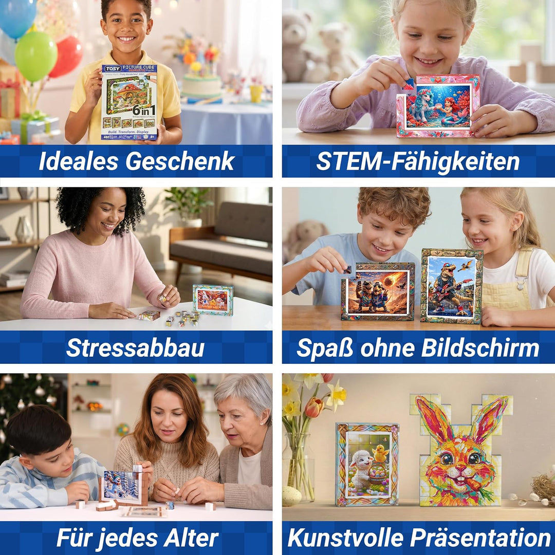TOSY Picture Cube Gothic Hearts: 6-in-1 magnetisches Bilderpuzzle, 80 Blöcke, 480 Puzzleflächen, 1,5