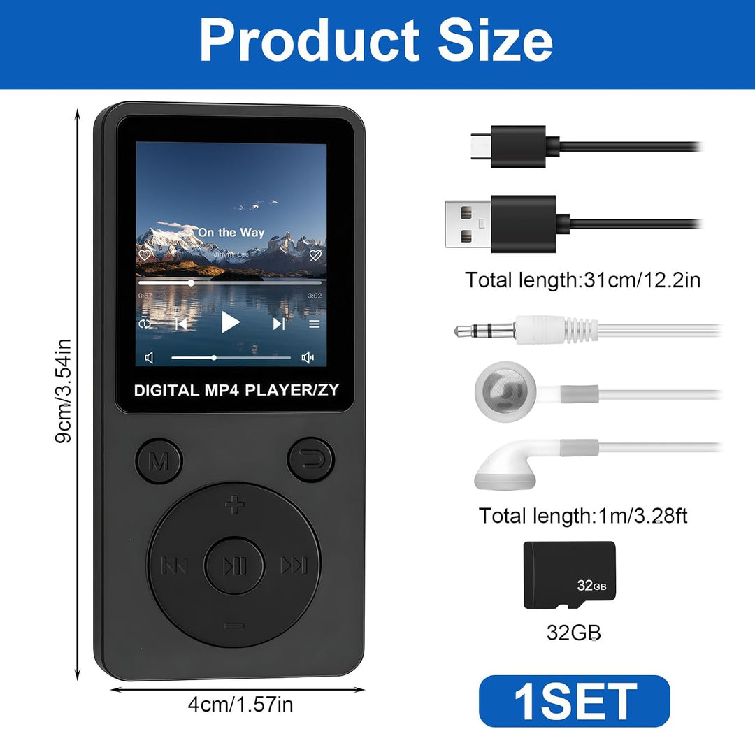 MP3 Player Bluetooth 5.3 32GB, Tragbarer Musikplayer mit Lautsprecher