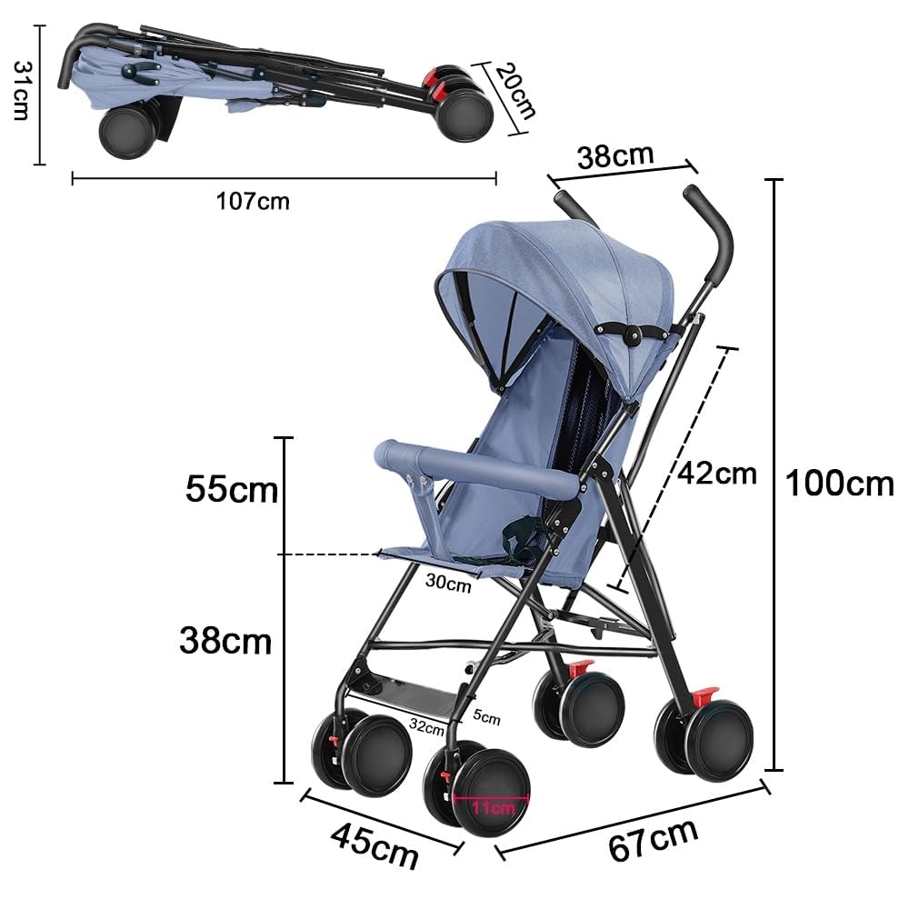 Kinderwagen Canne 0 – 4 Jahre, 0 – 22 kg, leicht und kompakt, mit verstellbarer Rückenlehne, 5-Punkt