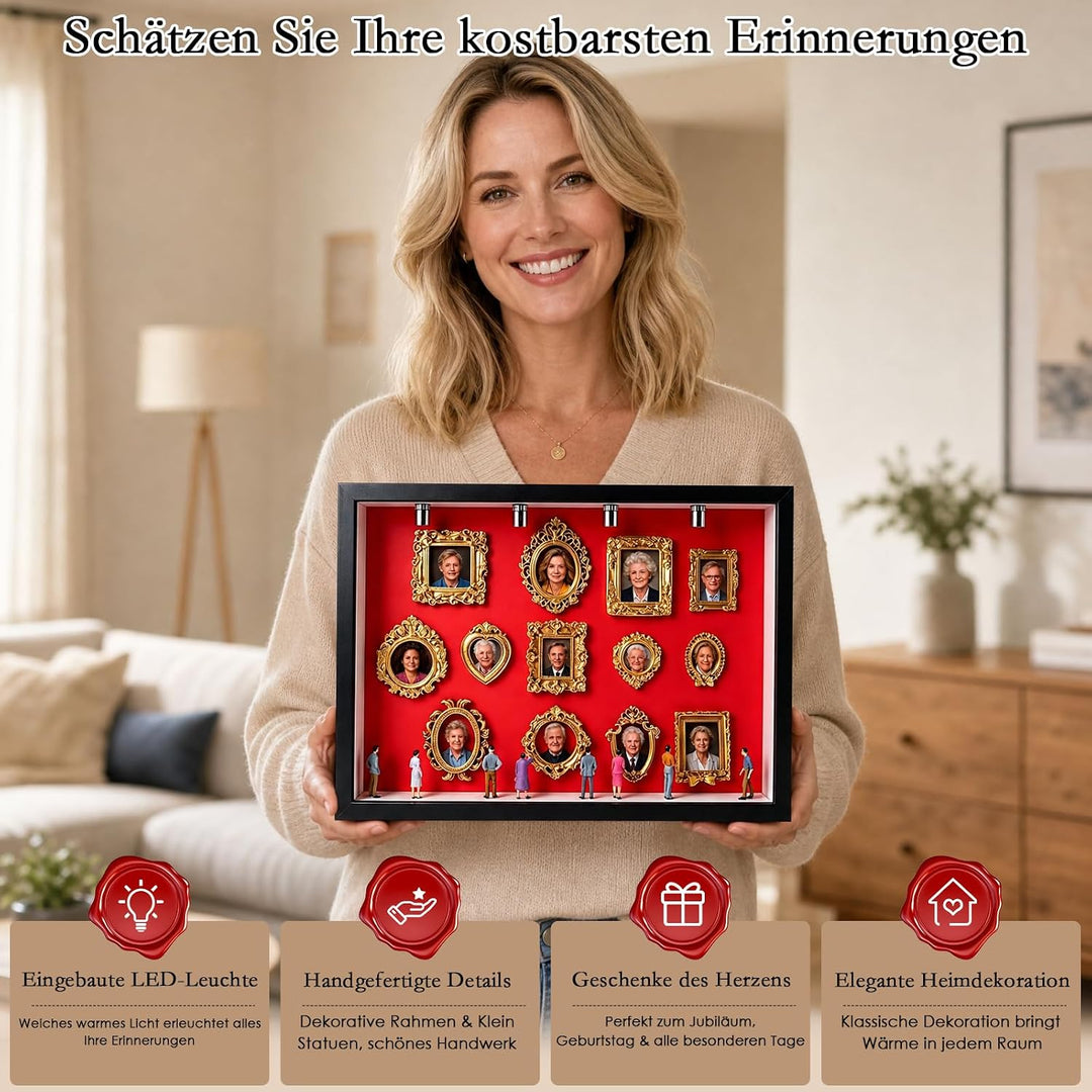 DIY Mini Museum Silhouette Box, Mini Museum Bilderrahmen mit LED Licht,13 Mini Goldrahmen &amp; 16 Figur