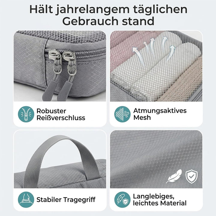 Koffer Organizer, 6er Set Multicolor Packing Cubes Kompression mit Langgriff, Packwürfel für Reise B