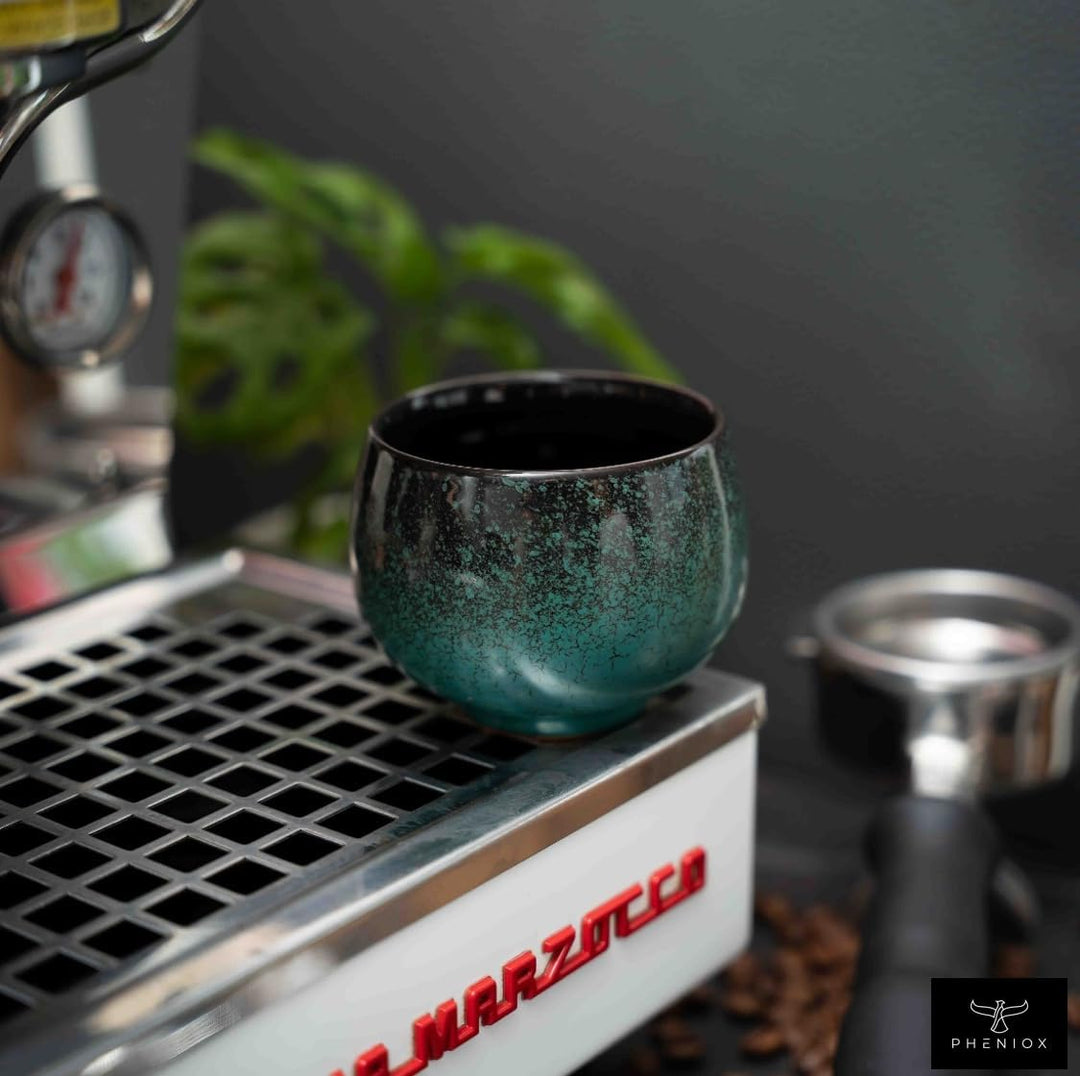 Pheniox | Cappuccino Tassen Set Jade | 4-teilig | 160 ml | hochwertige Kaffee Tassen aus Steingut |