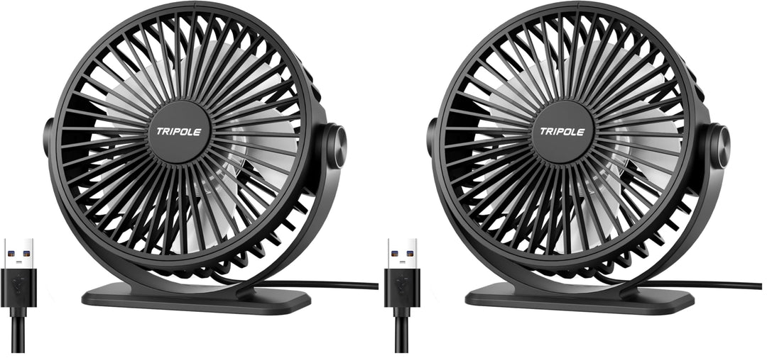 TriPole Ventilator Leiser, Mini Ventilator mit 3 Geschwindigkeiten, USB Tischventilator Leistungssta