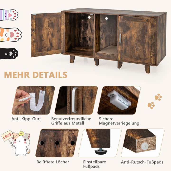 GOPLUS 3 in 1 Katzenschrank, Katzentoilette mit 2 Türen &amp; abnehmbaren Beinen &amp; herausnehmbarem Kratz