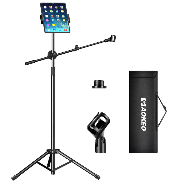 Mikrofonständer, Aokeo Mikrofon Ständer Floor mit Verstellbarem Stativ,Tragetasche,Tablet-Halter,Gee