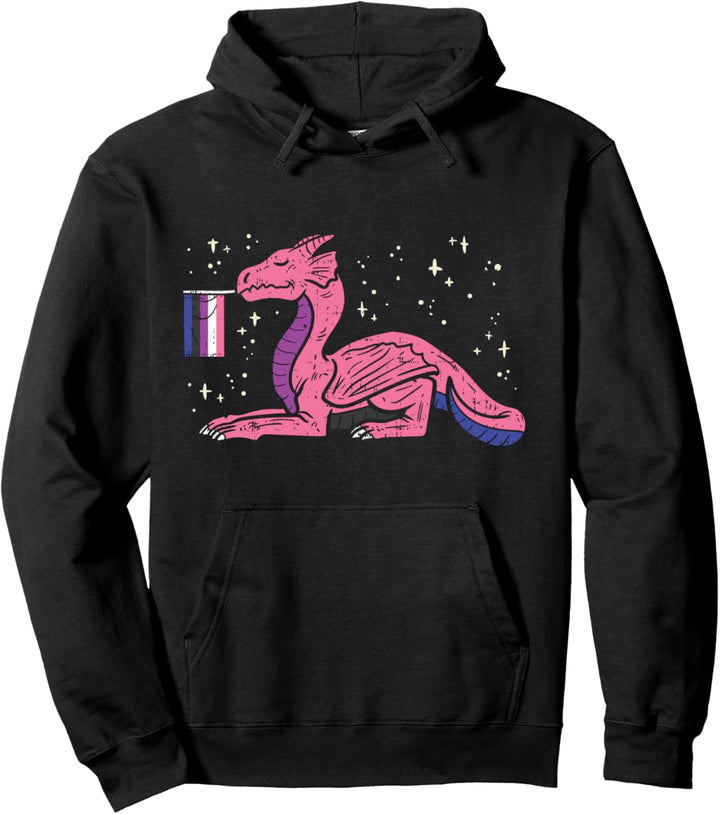 Dragon Mythical Animal LGBTQ Genderfluid Flag Non-Binary Pullover Hoodie