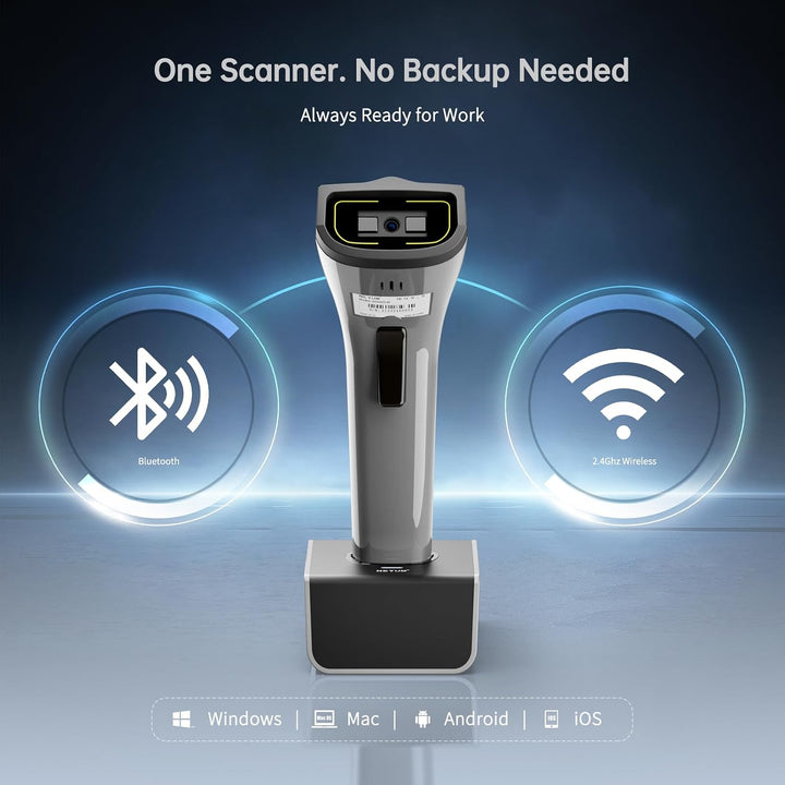 NETUM Bluetooth Barcode Scanner Kabellos mit Ladeschale, 2.4G USB 1D CCD Barcode Reader, Freispreche