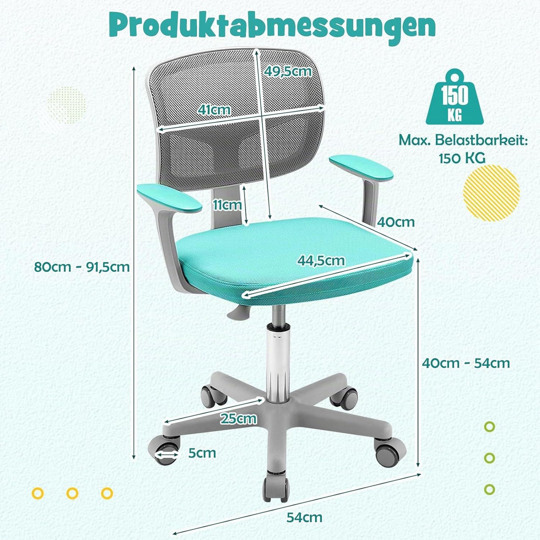 DREAMADE Kinder Schreibtischstuhl höhenverstellbar, ergonomischer Jugenddrehstuhl mit Rückenlehne &amp;