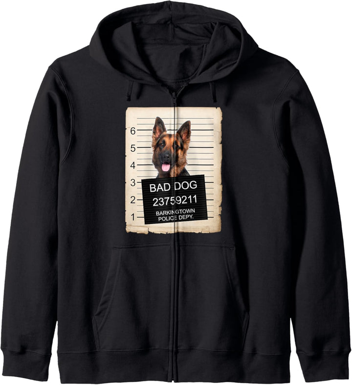 German Shepherd Dog mug shot bad dog Kapuzenjacke