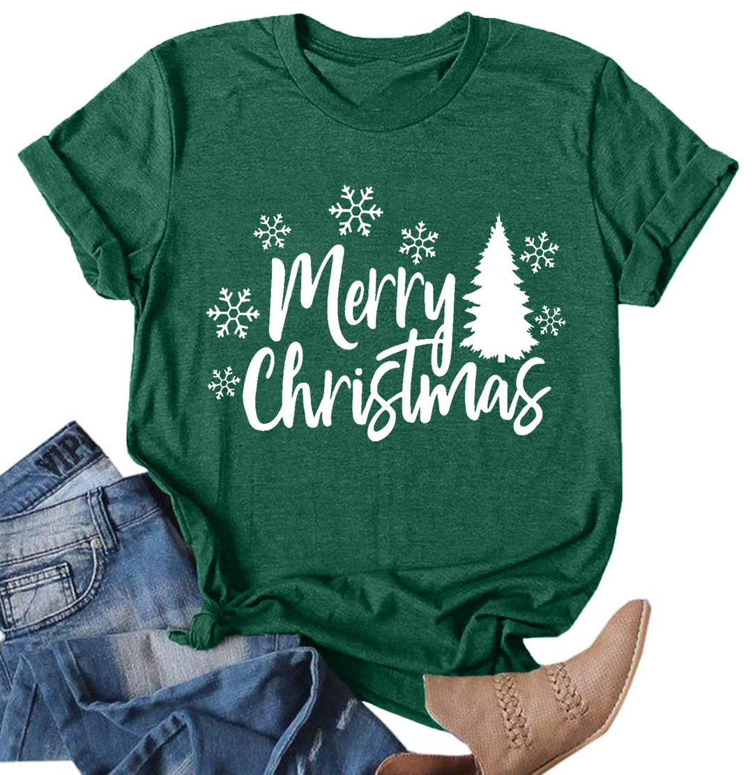 Weihnachtsbaum T-Shirt Für Damen Merry Christmas Bedruckte T-Shirts Kurzarm Holiday Tshirt Oberteile