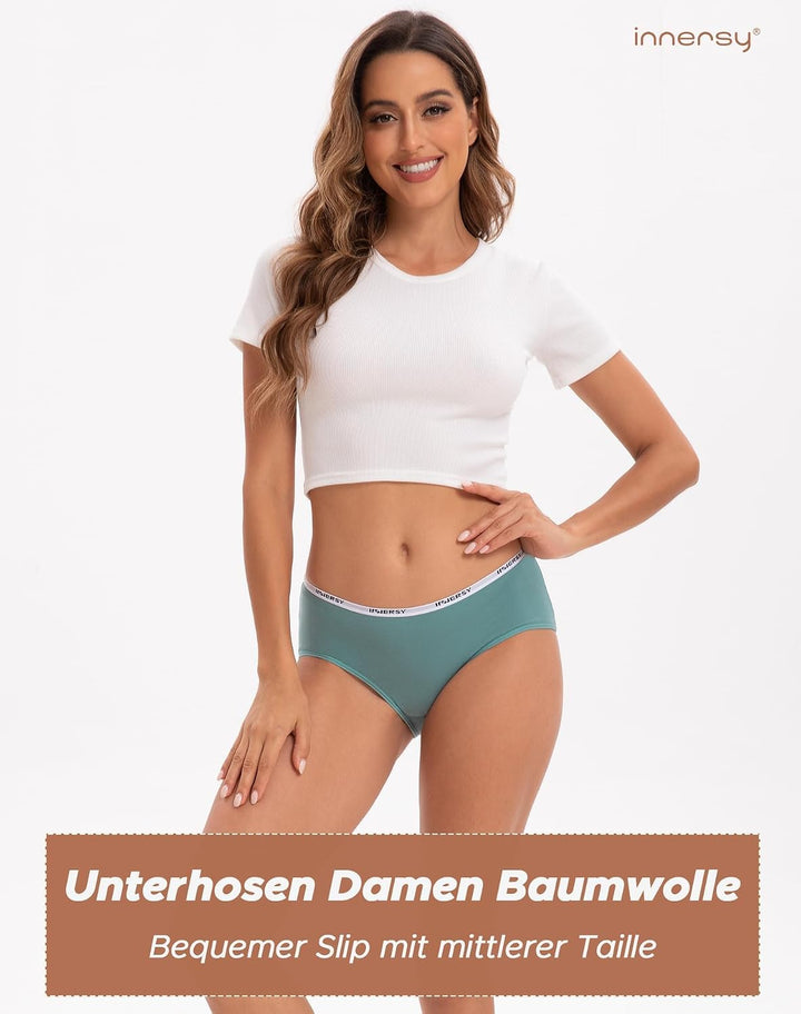 INNERSY Unterhosen Damen Baumwolle Atmungsaktive Hipster Unterwäsche Basic Bequem Panties 6er Pack X